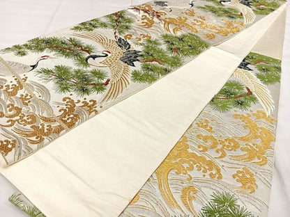 平和屋着物◎六通柄袋帯 唐織 飛鶴松文 金銀糸 正絹 逸品 BAAX1031qw