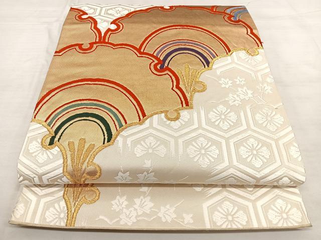 平和屋着物◎六通柄袋帯 唐織 雪輪重 白引箔 金糸 正絹 逸品 BAAX1033qw