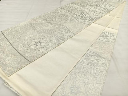 平和屋着物◎六通柄袋帯 唐織 扇面花文 銀糸 正絹 逸品 BAAX1037qw