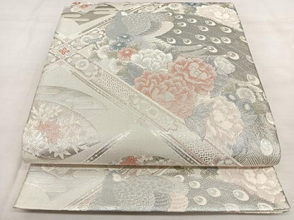 平和屋着物◎本佐賀錦　六通柄袋帯　天井花鳥文　プラチナ　正絹　逸品　BAAX1040qw