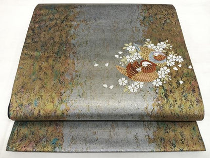 平和屋着物◎太鼓柄袋帯　鴛鴦文　金糸　引箔　正絹　逸品　BAAX1041qw