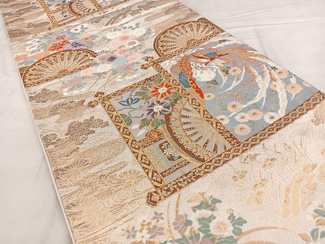 平和屋着物◎六通柄袋帯　唐織　花車鳳凰文様　金糸　正絹　逸品　BAAX1044qw
