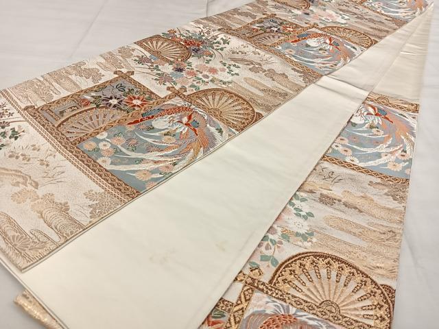 平和屋着物◎六通柄袋帯　唐織　花車鳳凰文様　金糸　正絹　逸品　BAAX1044qw