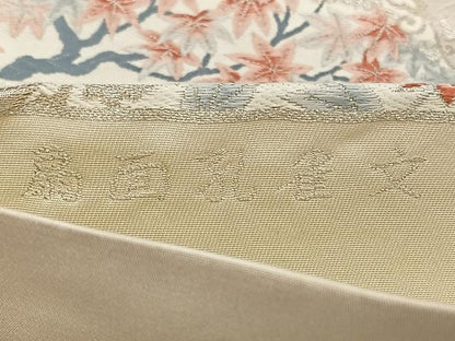 平和屋着物◎六通柄袋帯　唐織　扇面孔雀文　銀糸　正絹　逸品　BAAX1046qw