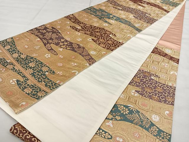 平和屋着物◎六通柄袋帯　霞草花文　金糸　正絹　逸品　BAAX1048qw