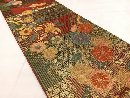 平和屋着物◎六通柄袋帯　草花文　金糸　正絹　逸品　BAAX1049qw