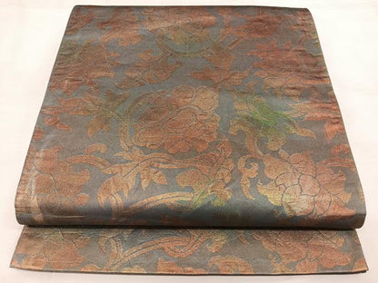 平和屋着物◎六通柄袋帯　花唐草文　正絹　逸品　BAAX1051qw