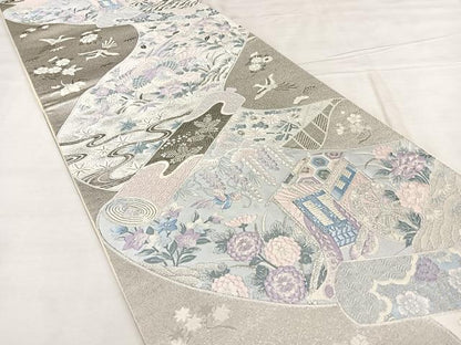 平和屋着物◎六通柄袋帯　唐織　九百錦　王朝錦絵巻　プラチナ箔　正絹　逸品　BAAX1052qw