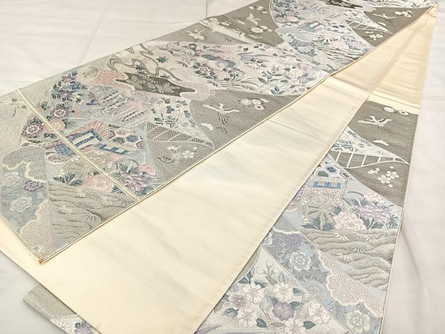 平和屋着物◎六通柄袋帯　唐織　九百錦　王朝錦絵巻　プラチナ箔　正絹　逸品　BAAX1052qw