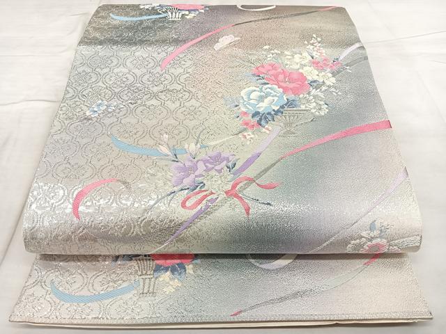 平和屋着物◎六通柄袋帯　唐織　九百錦　花籠文　純銀プラチナ箔　正絹　逸品　BAAX1053qw