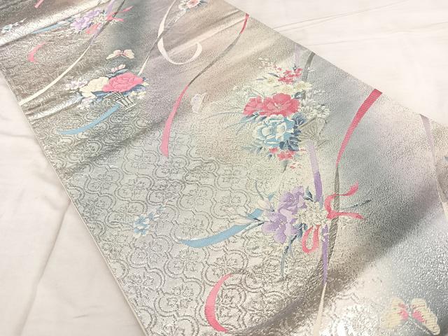 平和屋着物◎六通柄袋帯　唐織　九百錦　花籠文　純銀プラチナ箔　正絹　逸品　BAAX1053qw