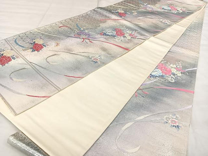 平和屋着物◎六通柄袋帯　唐織　九百錦　花籠文　純銀プラチナ箔　正絹　逸品　BAAX1053qw