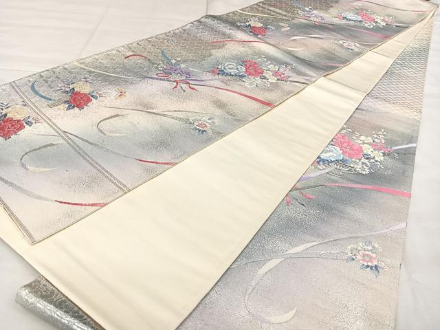 平和屋着物◎六通柄袋帯　唐織　九百錦　花籠文　純銀プラチナ箔　正絹　逸品　BAAX1053qw