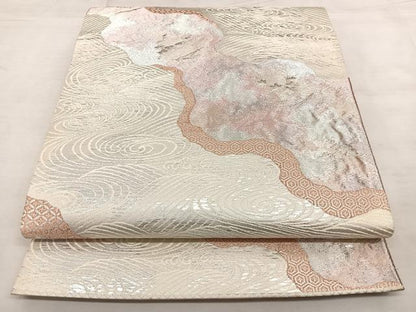 平和屋着物◎六通柄袋帯　道長文　銀糸　正絹　逸品　BAAX1055qw