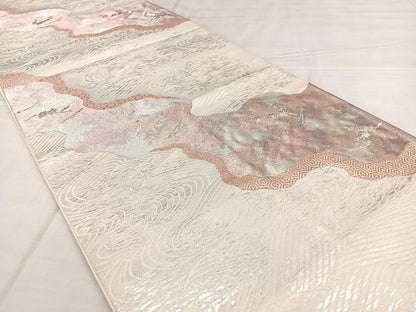 平和屋着物◎六通柄袋帯　道長文　銀糸　正絹　逸品　BAAX1055qw