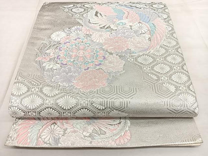 平和屋着物◎六通柄袋帯　唐織　九百錦　花鳥丸文　プラチナ箔　正絹　逸品　BAAX1056qw