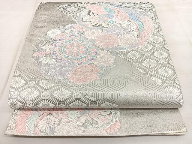 平和屋着物◎六通柄袋帯　唐織　九百錦　花鳥丸文　プラチナ箔　正絹　逸品　BAAX1056qw