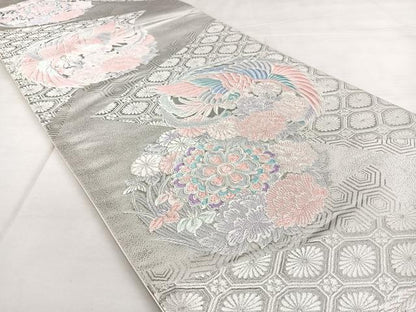 平和屋着物◎六通柄袋帯　唐織　九百錦　花鳥丸文　プラチナ箔　正絹　逸品　BAAX1056qw