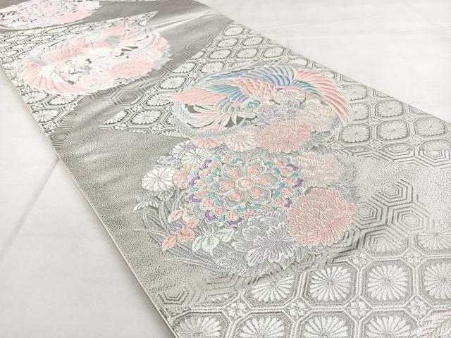 平和屋着物◎六通柄袋帯　唐織　九百錦　花鳥丸文　プラチナ箔　正絹　逸品　BAAX1056qw