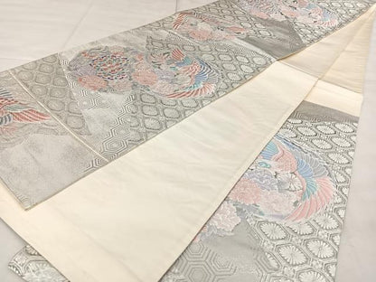 平和屋着物◎六通柄袋帯　唐織　九百錦　花鳥丸文　プラチナ箔　正絹　逸品　BAAX1056qw