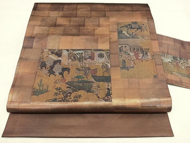 平和屋着物◎九寸名古屋帯 人物風景文 正絹 逸品 BAAX1072qw