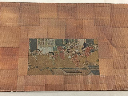 平和屋着物◎九寸名古屋帯 人物風景文 正絹 逸品 BAAX1072qw