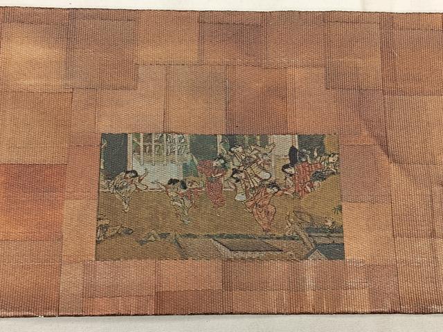 平和屋着物◎九寸名古屋帯 人物風景文 正絹 逸品 BAAX1072qw