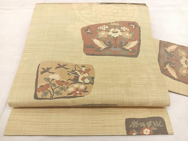 平和屋着物◎九寸名古屋帯 狩猟文 正絹 逸品 BAAX1073qw