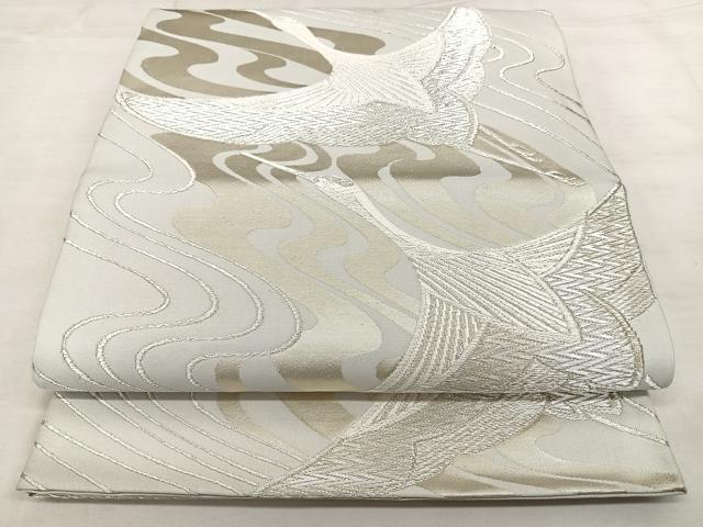 平和屋着物◎六通柄袋帯 唐織 飛鶴文 銀糸 正絹 逸品 BAAX1081qw