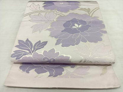平和屋着物◎六通柄袋帯　牡丹唐草文　銀糸　正絹　逸品　BAAX1087qw