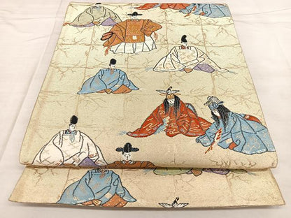 平和屋着物◎六通柄袋帯　唐織　人物文　金糸　正絹　逸品　BAAX1091qw