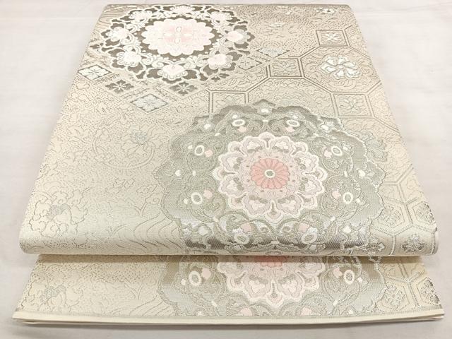 平和屋着物◎六通柄袋帯　唐織　正倉院花文　銀糸　正絹　逸品　BAAX1092qw