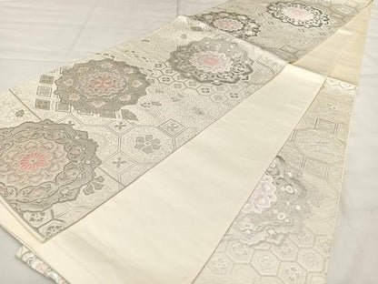 平和屋着物◎六通柄袋帯　唐織　正倉院花文　銀糸　正絹　逸品　BAAX1092qw