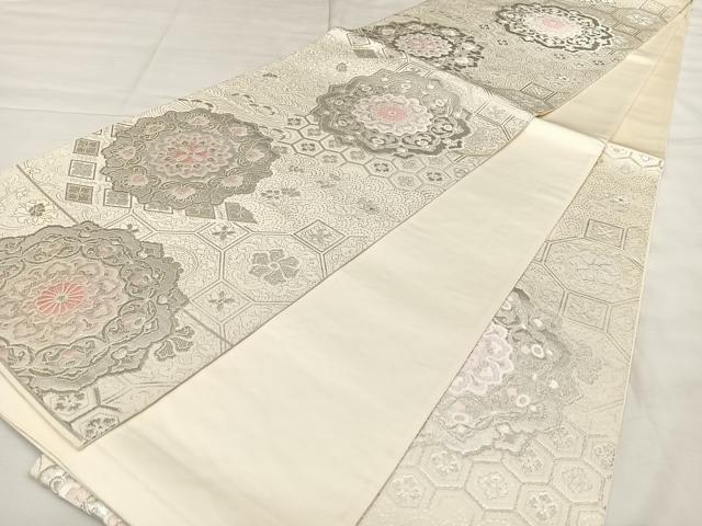 平和屋着物◎六通柄袋帯　唐織　正倉院花文　銀糸　正絹　逸品　BAAX1092qw