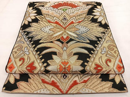平和屋着物◎六通柄　京袋帯　本袋帯　唐織　更紗花文　金銀糸　正絹　逸品　BAAX1100qw