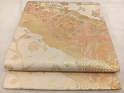 平和屋着物◎六通柄袋帯　織成つづれ　道長花鳥文　金糸　正絹　逸品　BAAX1101qw