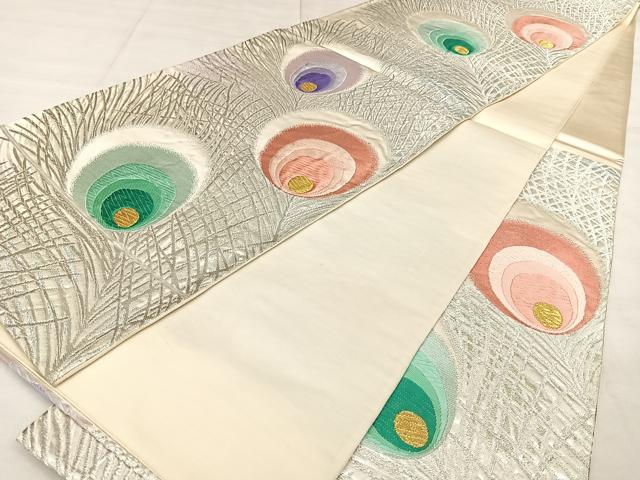 平和屋着物◎紫綬褒章　巨匠『岩田専太郎』六通柄袋帯　唐織　孔雀文　金銀糸　正絹　逸品　BAAX1105qw
