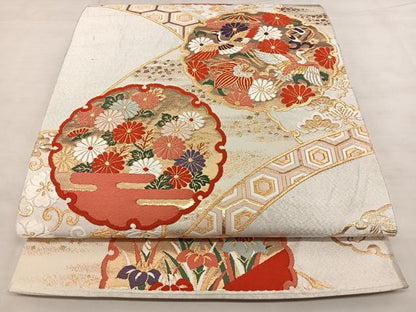 平和屋着物◎六通柄袋帯　唐織　乱菊　金銀糸　正絹　逸品　BAAX1107qw