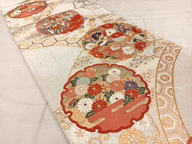 平和屋着物◎六通柄袋帯　唐織　乱菊　金銀糸　正絹　逸品　BAAX1107qw