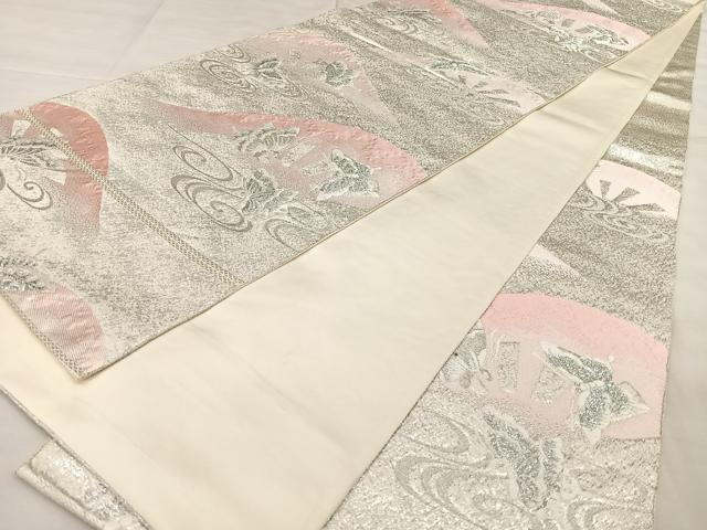 平和屋着物◎六通柄袋帯　唐織　片輪車舞蝶文　銀糸　正絹　逸品　BAAX1112qw