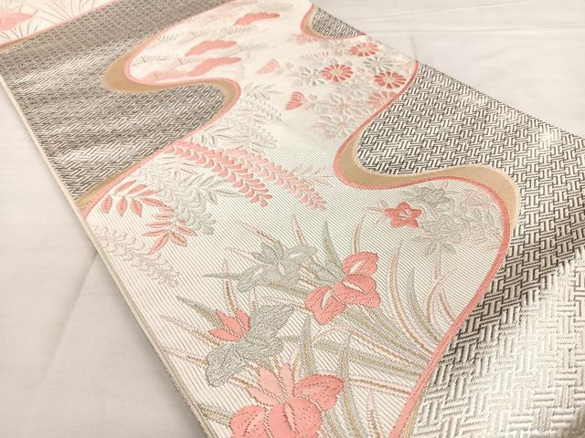平和屋着物◎六通柄袋帯　唐織　草花文　金銀糸　正絹　逸品　BAAX1114qw