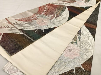 平和屋着物◎六通柄袋帯　唐織　花鳥文　金銀糸　正絹　逸品　BAAX1116qw
