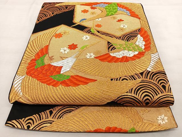 平和屋着物◎六通柄袋帯　唐織　亀甲飛鶴文　金銀糸　正絹　逸品　BAAX1124qw