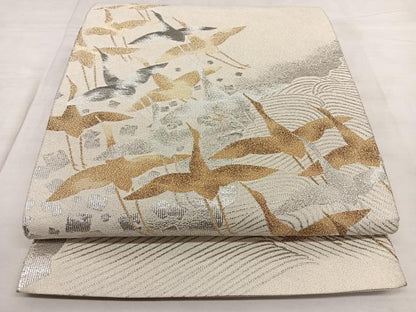 平和屋着物◎六通柄袋帯　明綴　流水飛鶴文　プラチナ箔　正絹　逸品　BAAX1129qw
