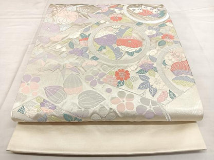 平和屋着物◎六通柄袋帯　唐織　草花丸文　正絹　逸品　BAAX1133qw