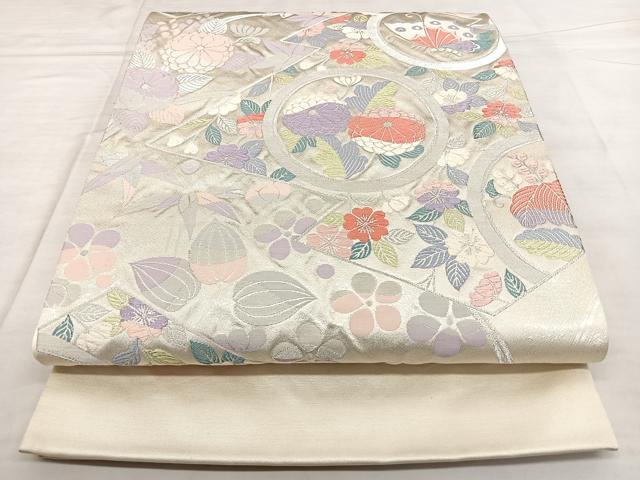 平和屋着物◎六通柄袋帯　唐織　草花丸文　正絹　逸品　BAAX1133qw
