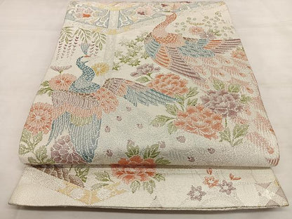 平和屋着物◎本箔佐賀錦　六通柄袋帯　花鳥文　金銀糸　正絹　逸品　BAAX1137qw