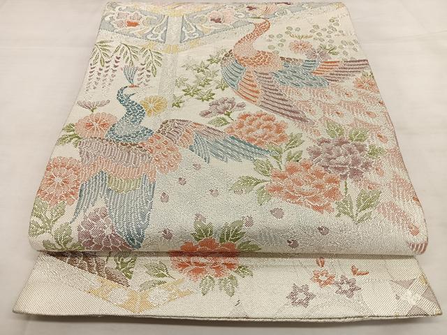 平和屋着物◎本箔佐賀錦　六通柄袋帯　花鳥文　金銀糸　正絹　逸品　BAAX1137qw