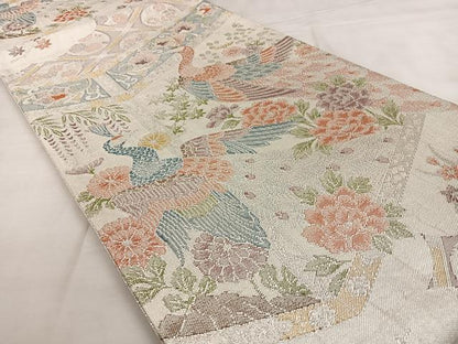 平和屋着物◎本箔佐賀錦　六通柄袋帯　花鳥文　金銀糸　正絹　逸品　BAAX1137qw