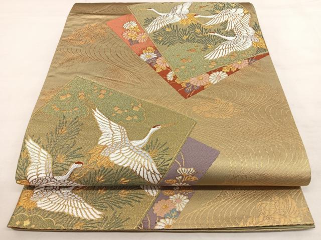平和屋着物◎六通柄袋帯　唐織　色紙花鳥文　金糸　正絹　逸品　BAAX1140qw
